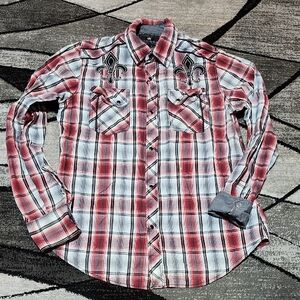 BUCKLE POP ICON EMBROIDERED FLEUR-DE-LIS BLACK SNAP-BUTTON LONG-SLEEVED SHIRT